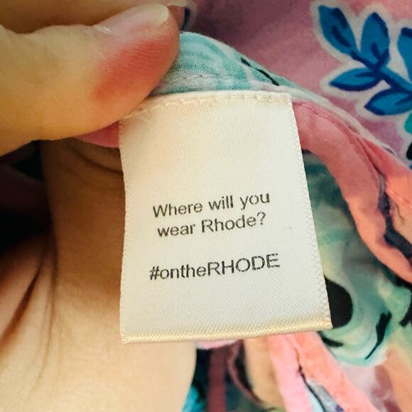 RHODE Women's Pink & Blue Floral Print Puff Sleeves Mini Dress Size Medium - Picture 12 of 16